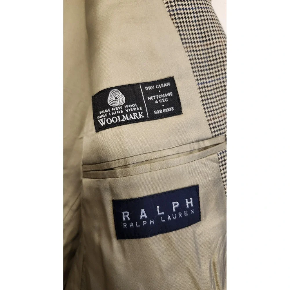 Ralph Lauren Blazer Mens 44R Brown Houndstooth Wool‎ Sport Coat Jacket Check